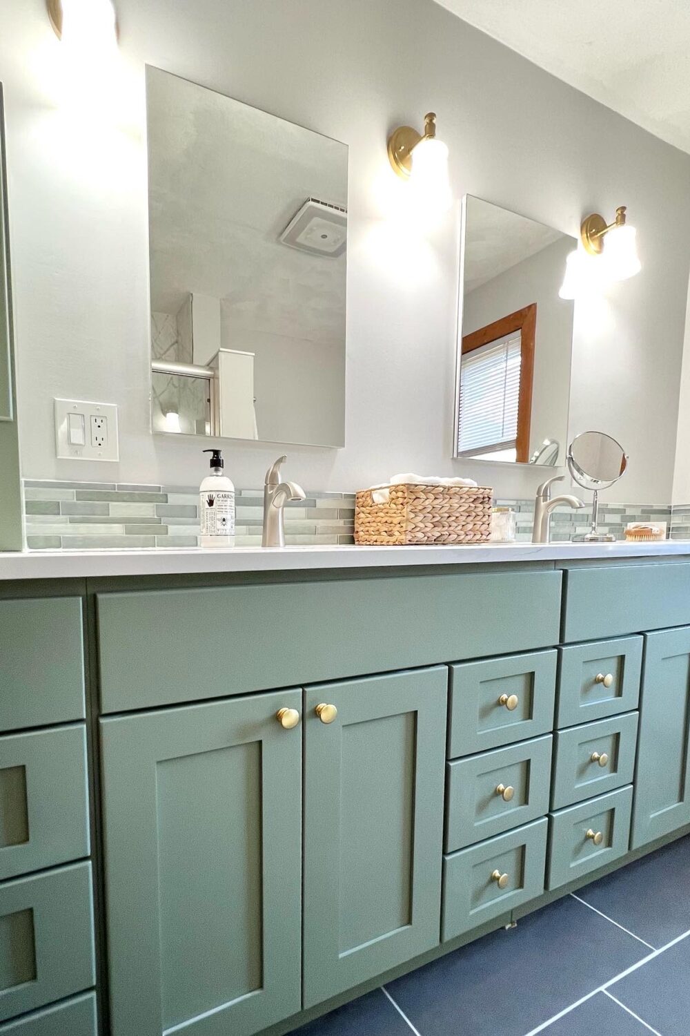 Interiors by Karyn Bathroom Remodel Sage Green Vanity 1