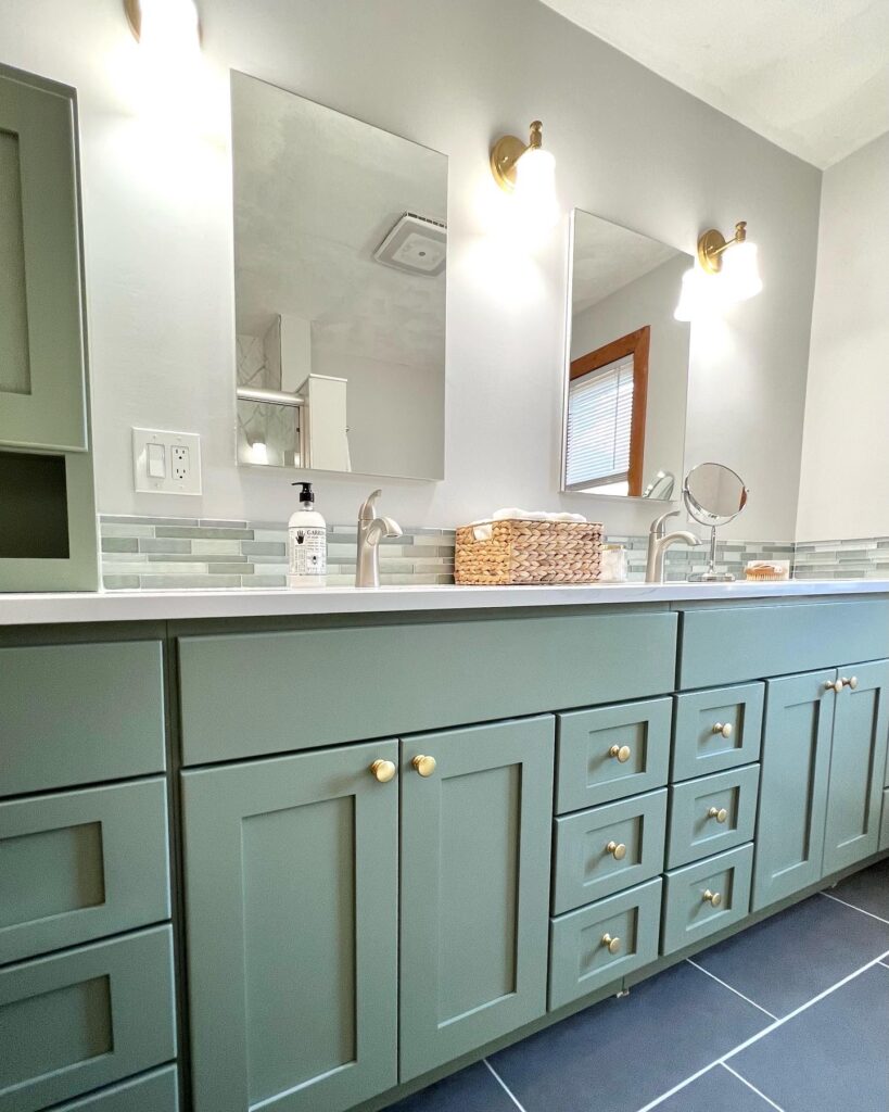 Interiors by Karyn Bathroom Remodel Sage Green Vanity 1